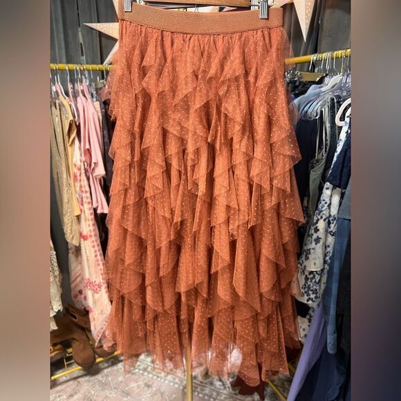 Anthropologie Cheri Tulle MIDI Skirt- Terracotta NWOT - Picture 2 of 3